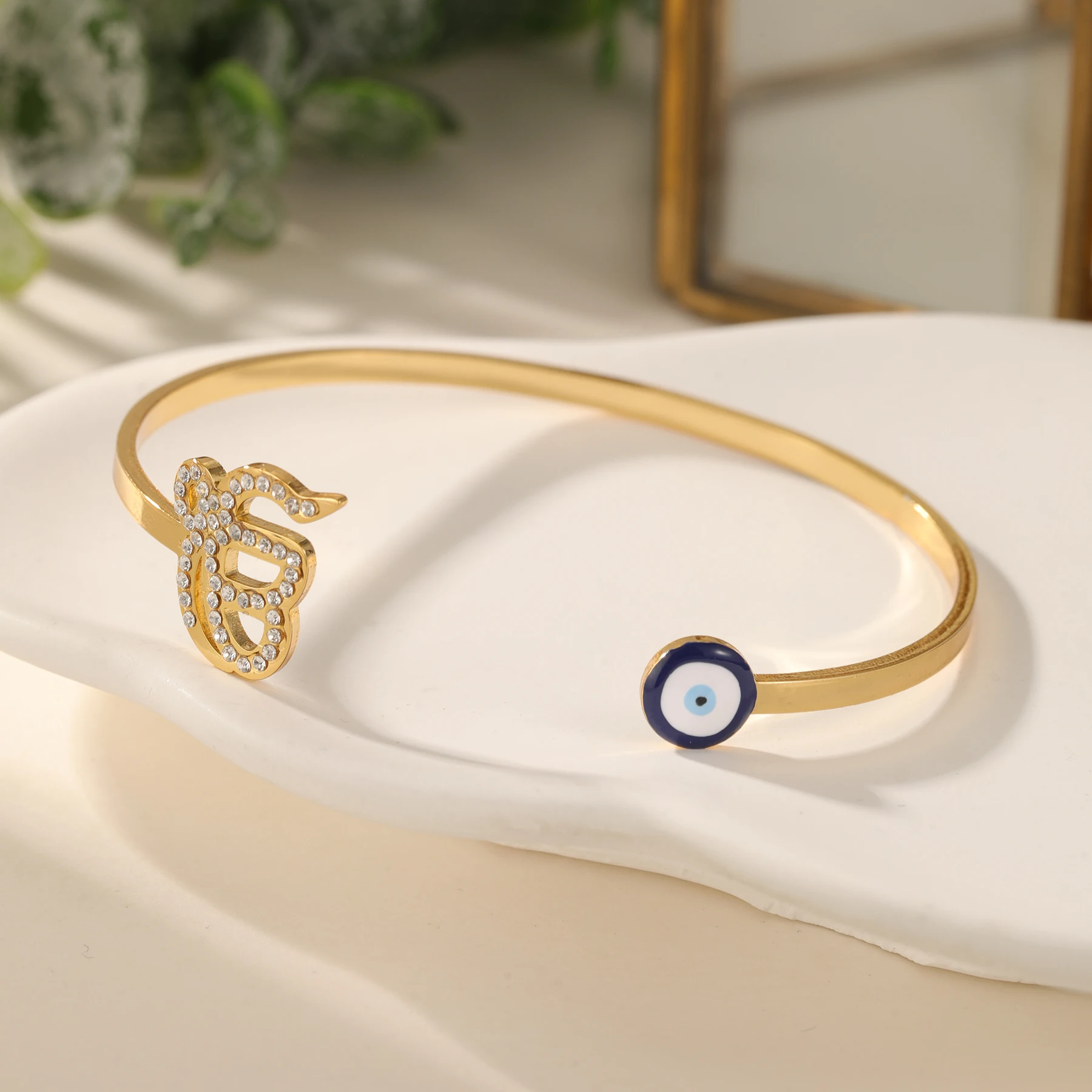 Evil Eye Bracelet Ek Onkar Khanda Bracelet Cuff Bangles For Women Custom Diamond Bracelet Open Stainless Steel Gift For Her