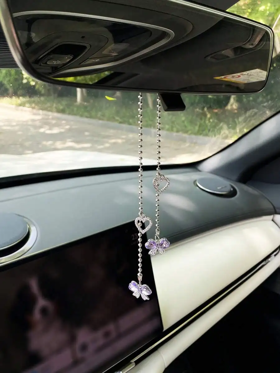Butterfly Heart Car Pendant Rearview Mirror Decor Car Interior Ornament For Women