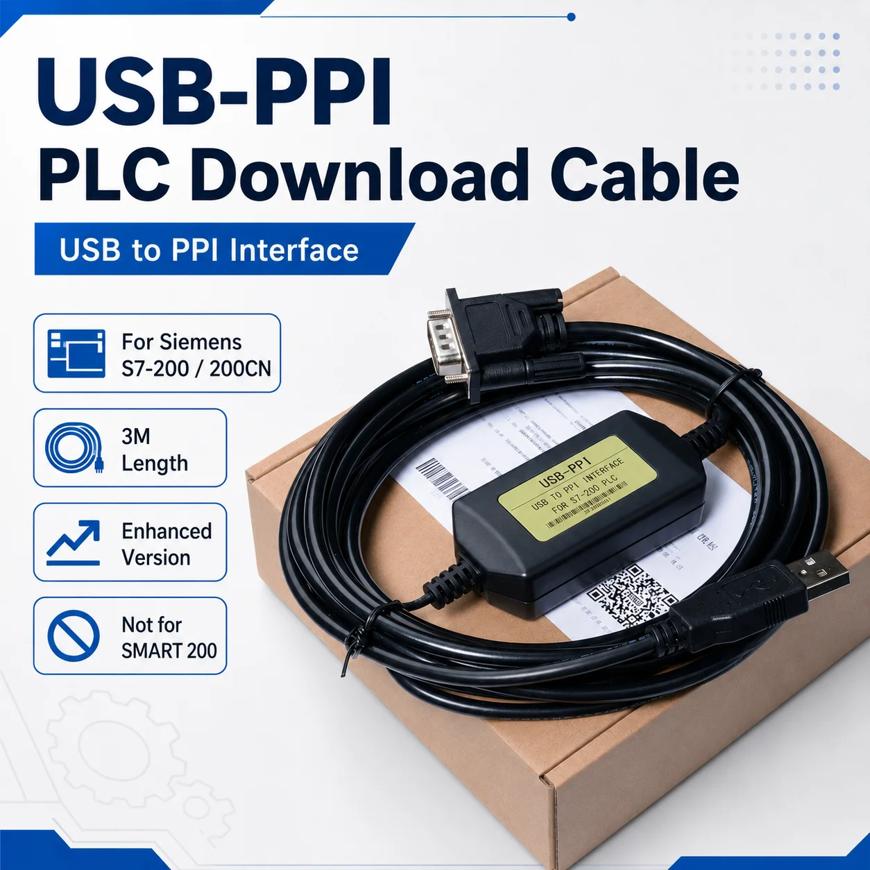 3M USB-PPI PLC Download Cable CH340 for Siemens S7-200 200CN CPU221 222 224XP 226 Stable Data Transfer Not for SMART 200