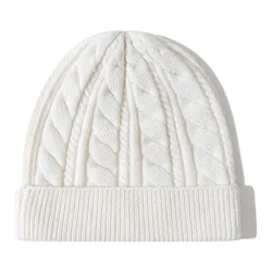 Cable Wool Beanie Unisex Winter Knitted Hat for Women