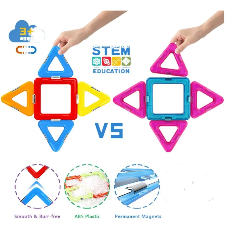 Giocattolo educativo per bambini con pezzo magnetico di seconda generazione di set di assemblaggio di blocchi magnetici con magnete in acciaio