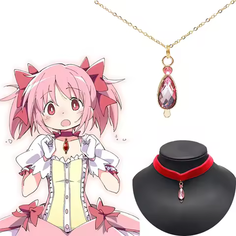 Anime Cosplay Puella Magi Madoka Magica pendant Necklace Kaname Madoka Pink WaterDrop crystal choker Jewelry Fans Gifts