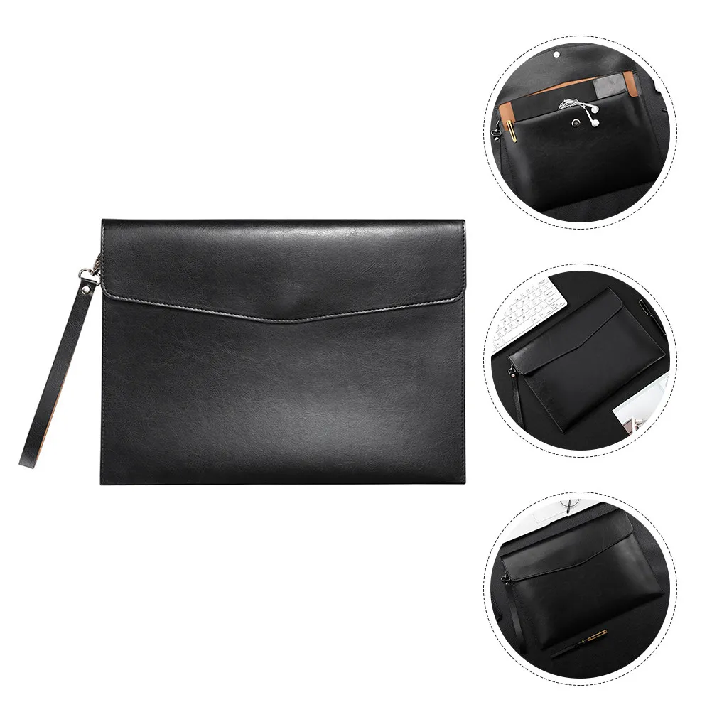 

A4 Document Pouch PU File Organizer Bag Buckled Folder Wet-Free Large Capacity Stylish Vertical Design for Business Office Use