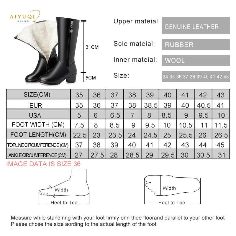 AIYUQI Women winter boots 2024 genuine leather female motorcycle boots big size 35-43 warm wool boots women Police boots