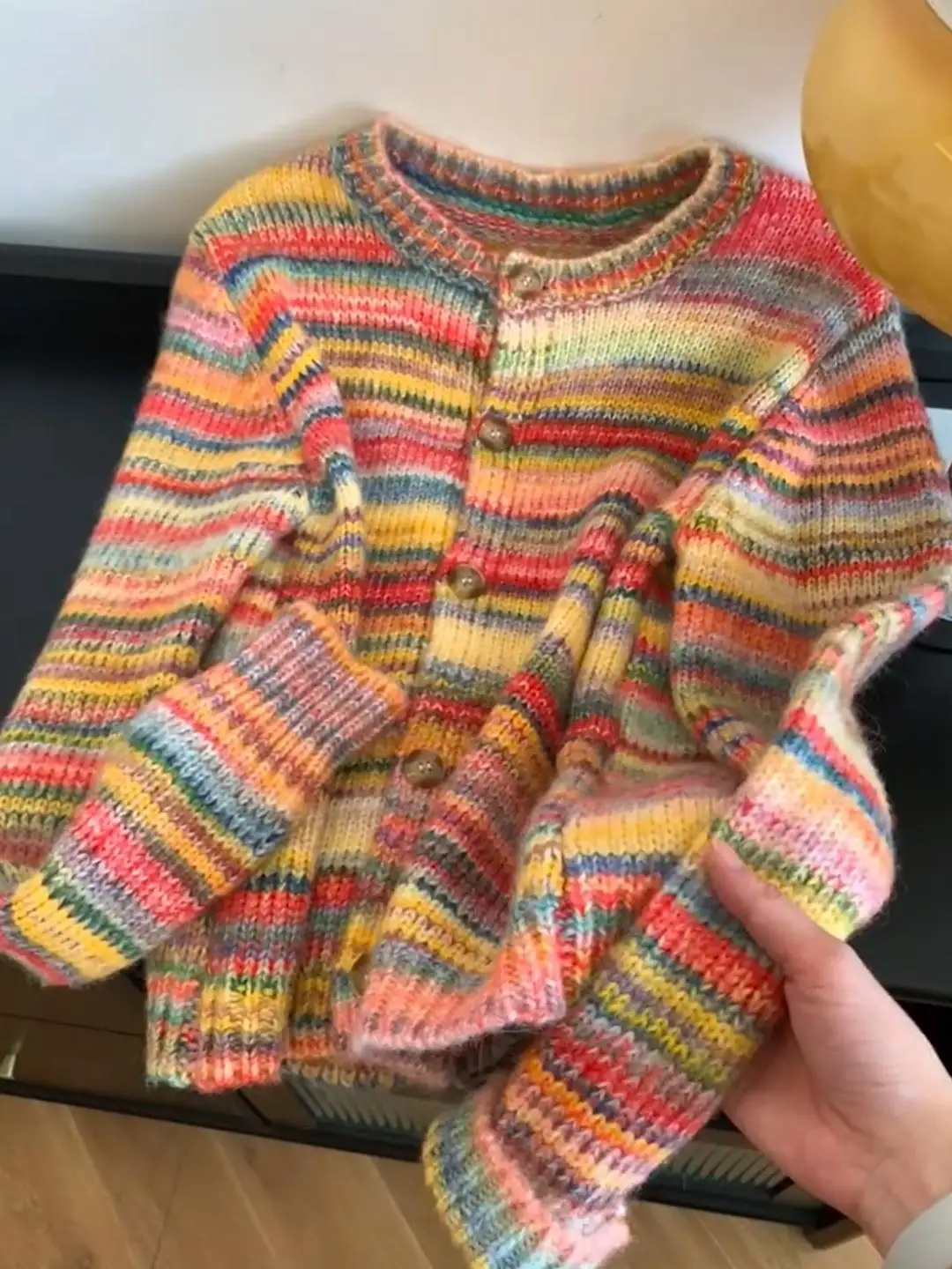 

Fall 2025 Women's Knitted Cardigan Loose Sle Stripes Sweater Durable Long Sve Regular Fit Online Exclusive