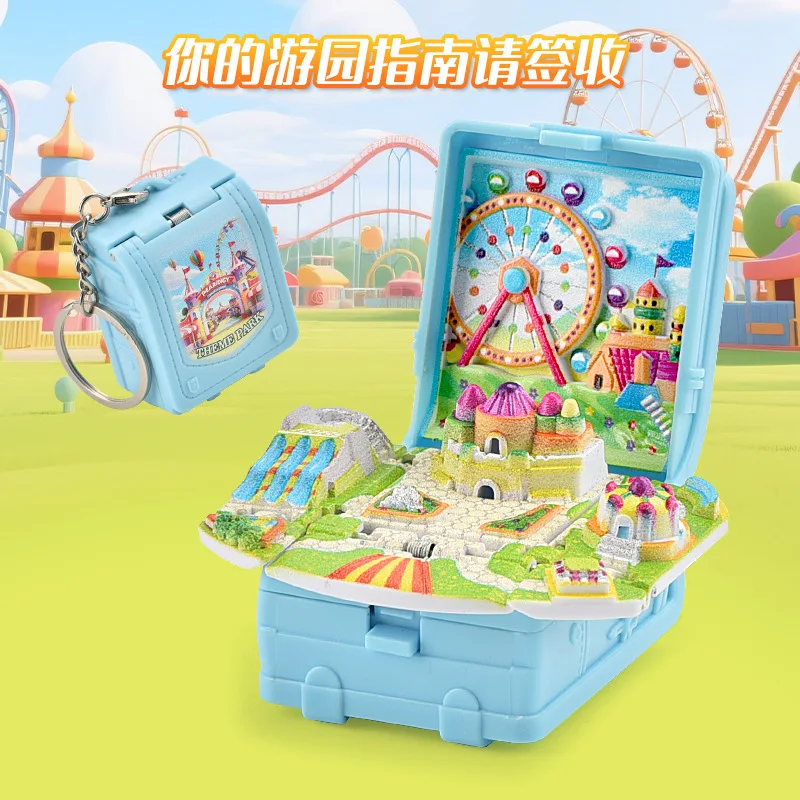 3D Three-dimensional Dream Amusement Park Folding Book Keychain Cartoon School Bag Fold Book Kids Decompression Creative Gift