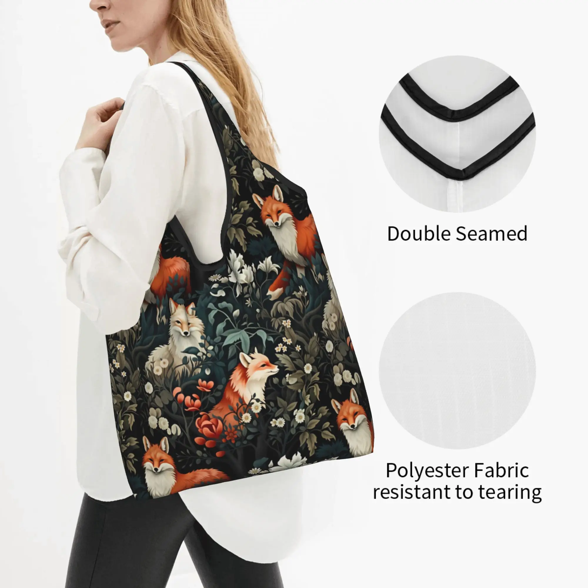 Custom William Morris Fox woodland French Chic Shopping Bag Women Portable Big Capacity Grocery Floral Retro Tote Shopper Bags