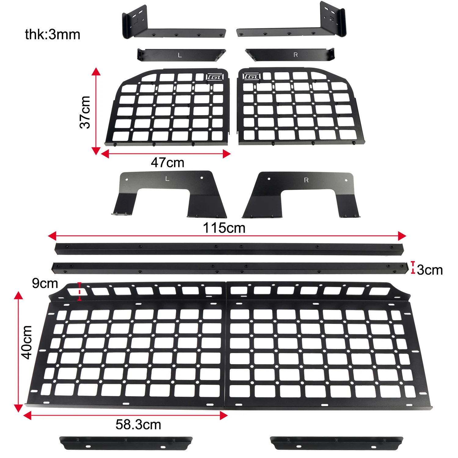 For Jeep Wrangler JK 4-door 2007-2017 Modular Storage Panel Shelf Modification Storage Panel Rear Trunk Debris Rack Molle Panel