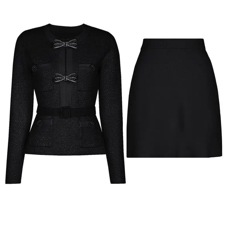 Black long-sleeved top + skirt