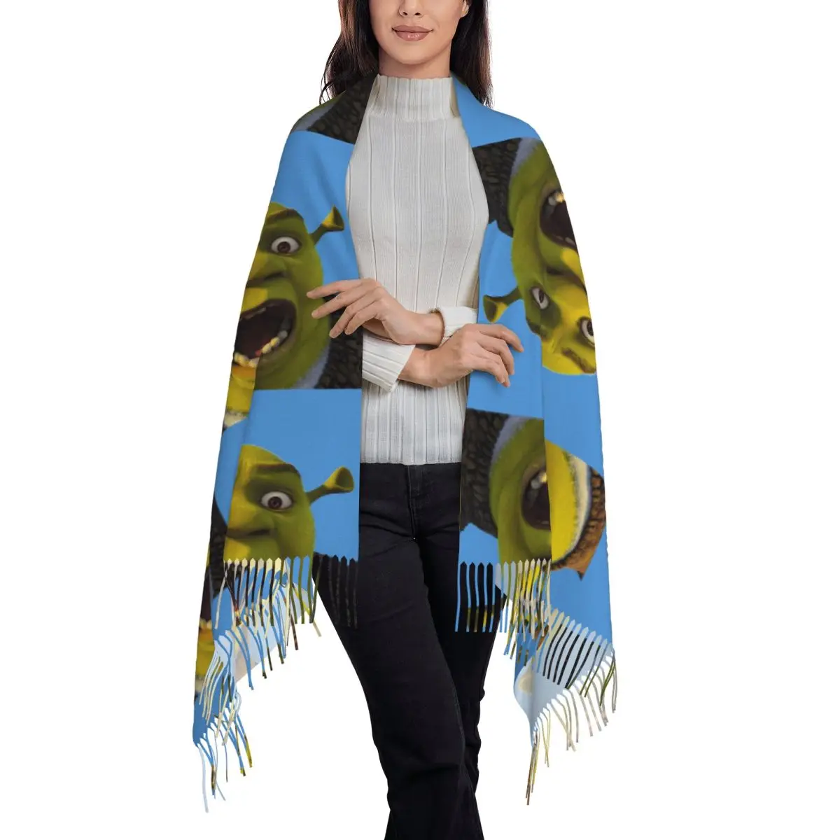 Shrek Scarf Tassel Scarves Women Soft Warm Shawls and Wraps Long Fall Winter Shawl Wrap