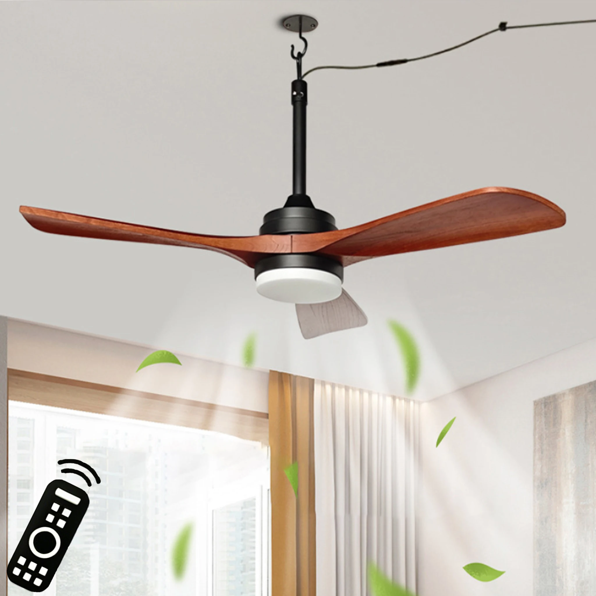 42 Inch Wood Ceiling Fans With Lights Dimmable Quiet Reversible DC Motor 3 Blades 6 Speeds Quiet Reversible Fans For Patio