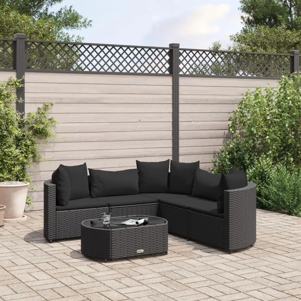 

5 Piece Black Patio Sofa Set Outdoor Furniture Seating Cushions Durable Stylish Garden Decor
