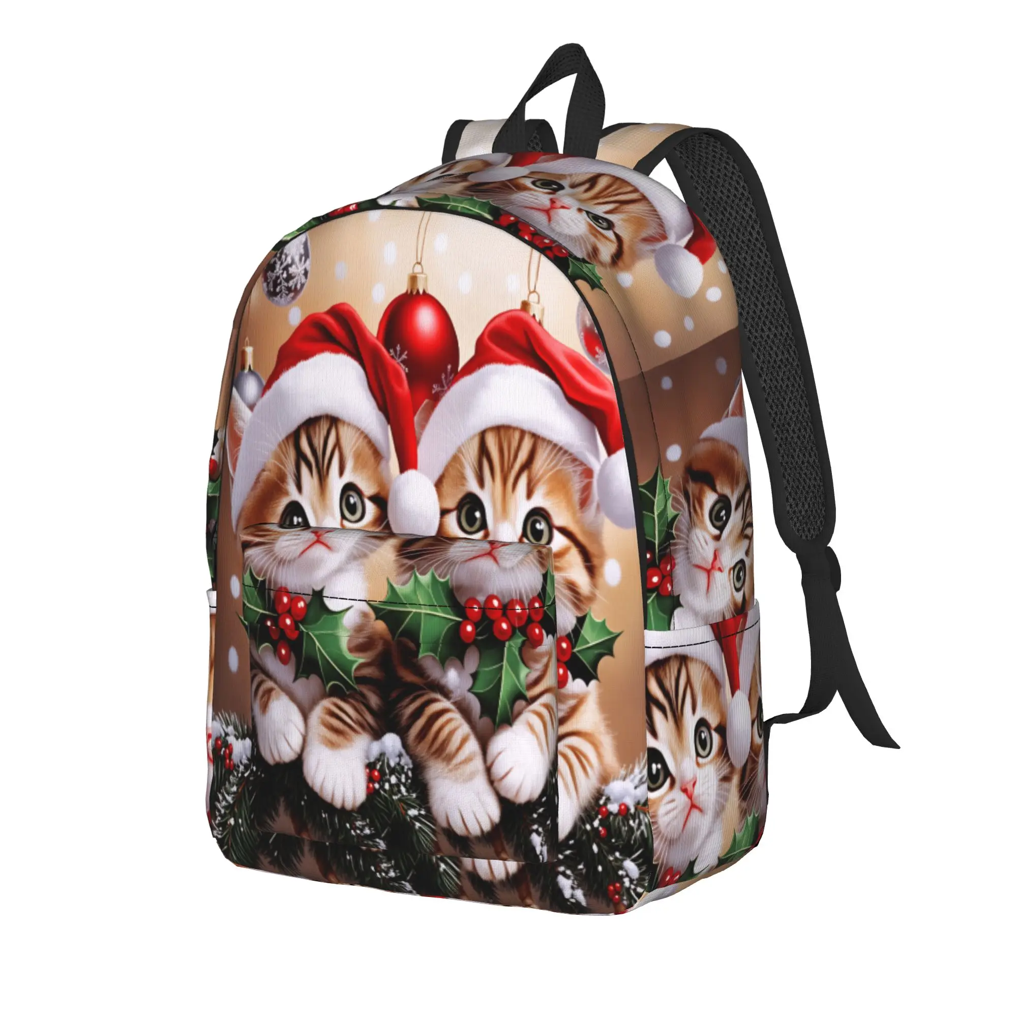 Christmas Cats  Adorable Kittens in Festive (7) Backpack  Kawaii Backpacks Youth Travel Print School Bags Custom Rucksack