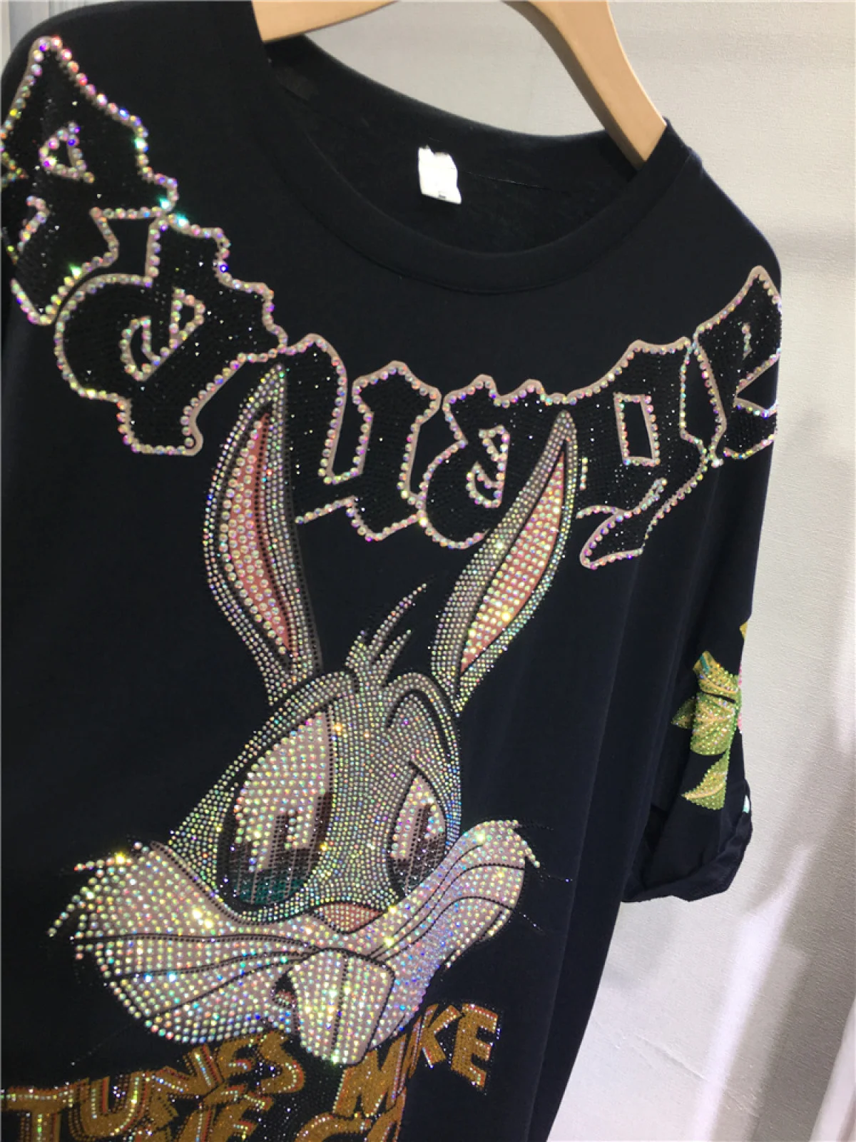 Luxury Rhinestone Rabbit T-shirts Plus Size for Women Summer Loose Fit Short Sleeve Women T-shirt Large Size Cute Grunge Clothe