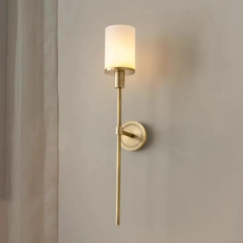 Long Luxury Marble lampshade LED Wall light for Bedroom Home Dining room Study foyer Hotel deco Large Copper wall lamp sconce