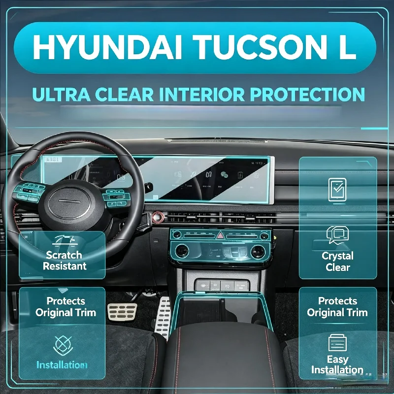 Film de protection transparent tout-en-un pour l'écran et la console centrale de la Hyundai Tucson L 2026, protection de la levier de vitesses