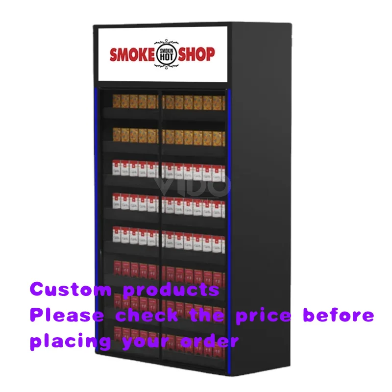 custom.Factory-Direct RGB LED Smoke Shop Showcase Spring Loaded Tobaccoes Cabinet Display Shelves Anti-Theft Glass