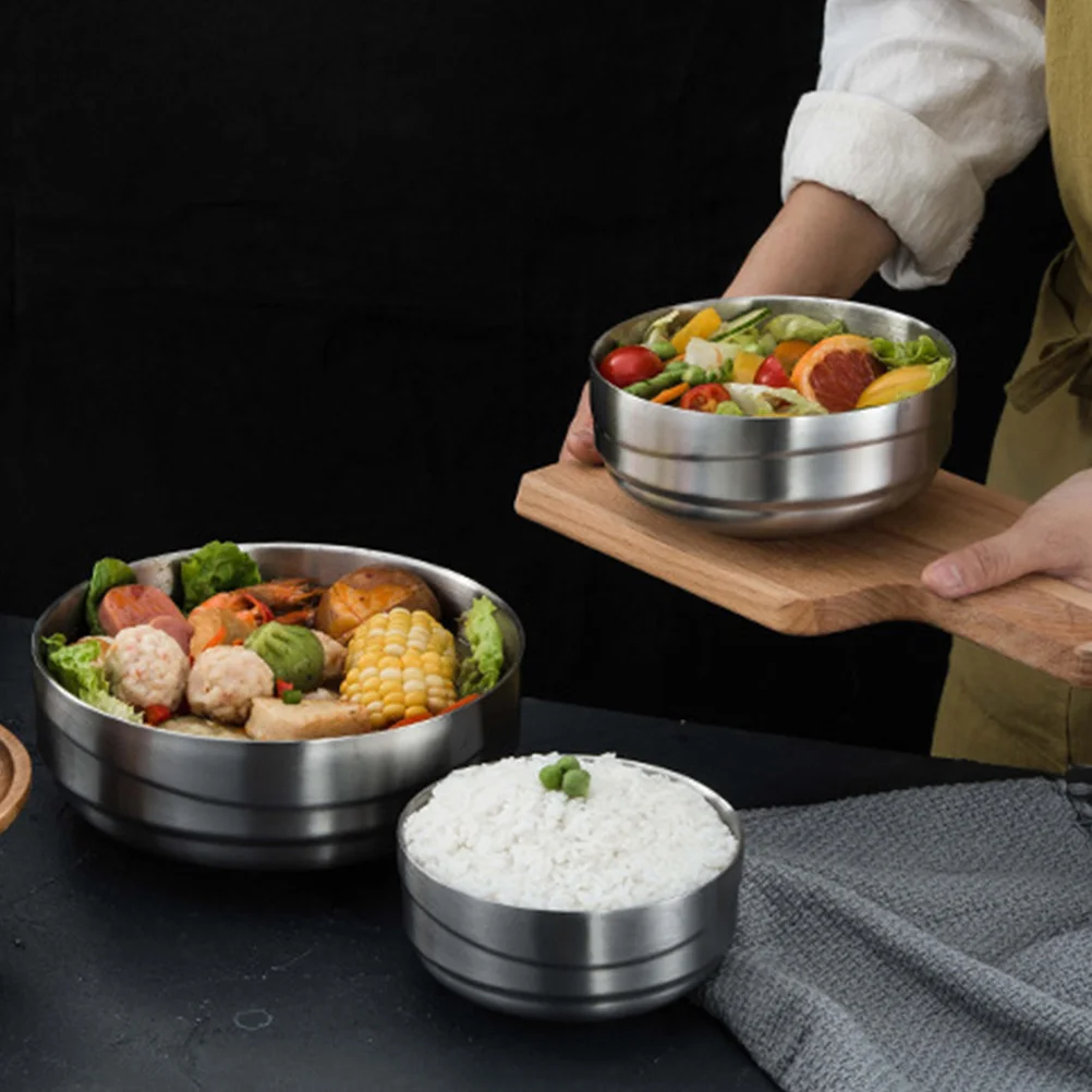 Cuenco grande de acero inoxidable para Ramen, tazón de sopa de doble pared para comidas calientes o frías, vajilla de cocina para sopa de fideos de estilo coreano