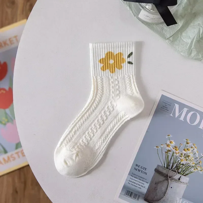 5 Paris Women's Floral Cotton Socks Set Breathable Japanese Style Spring Summer Cute Student Short Socks for Girls Female