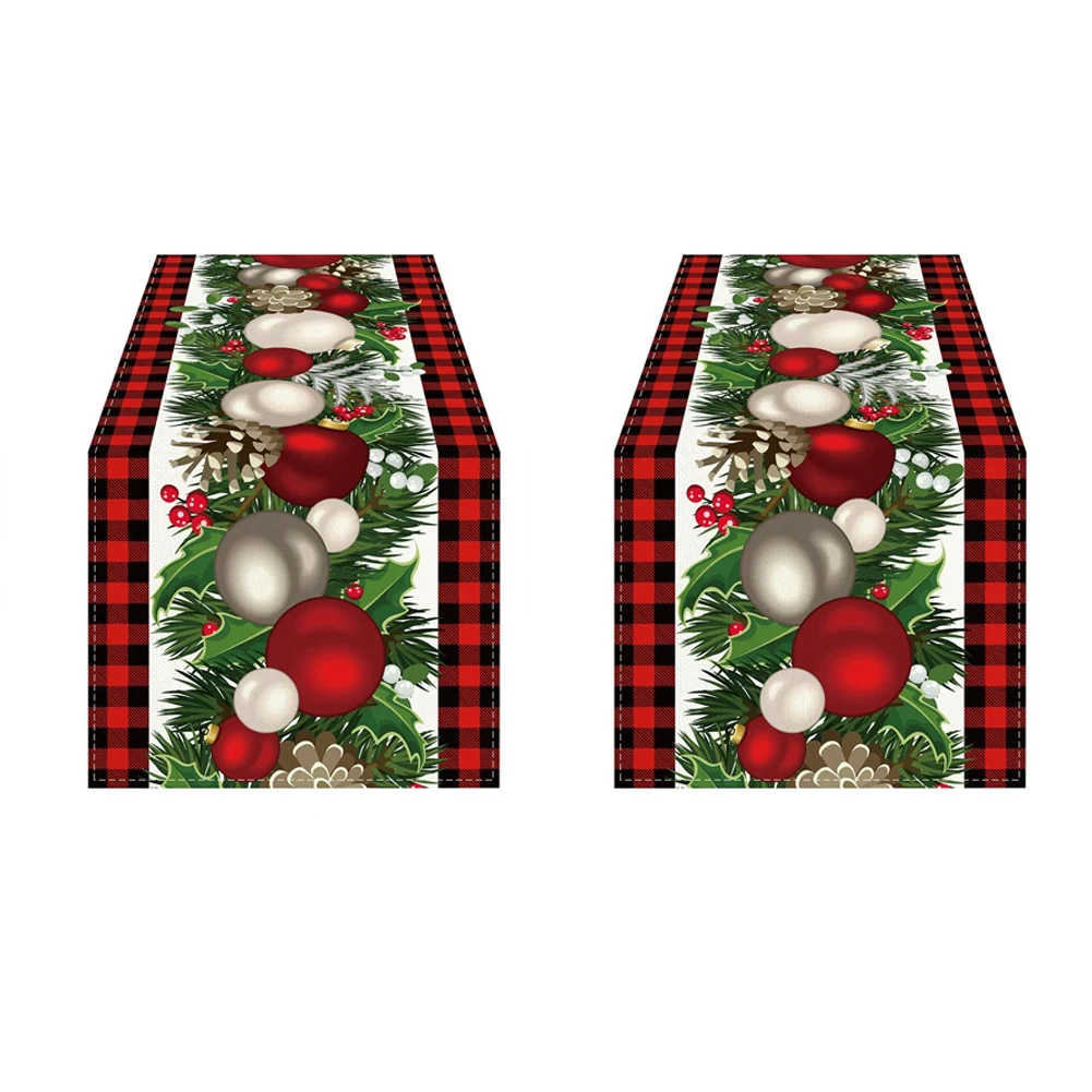 AT05-2X Linen Red And Black Check Plaid Christmas Table Runner 72 Inches Long Seasonal Winter Christmas Table Decoration