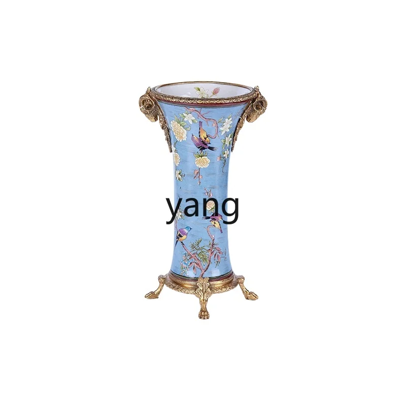 Yjq New Chinese Style Storage Jar Bedroom Jewelry Box Ceramic Small Cover Jar Hand Drawn Flowers and Birds Pine Cone Jar