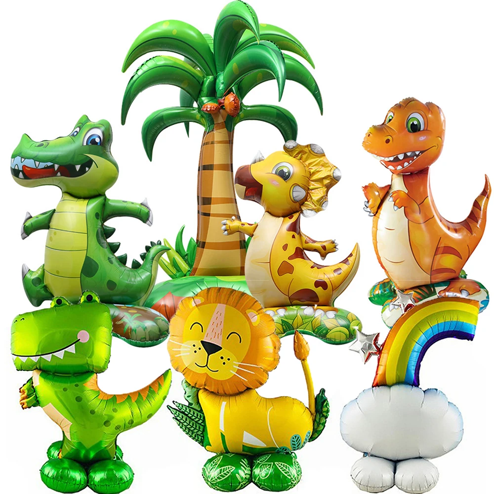 Large 4D Standing Dinosaur Crocodile Lion Foil Balloons Jungle Safari Animal Boys Birthday Party Decoration Kids Toys Air Globos