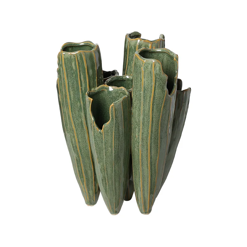 

LTT Modern idyllic abstract green jungle dried vase living room desktop creative ceramic ornament