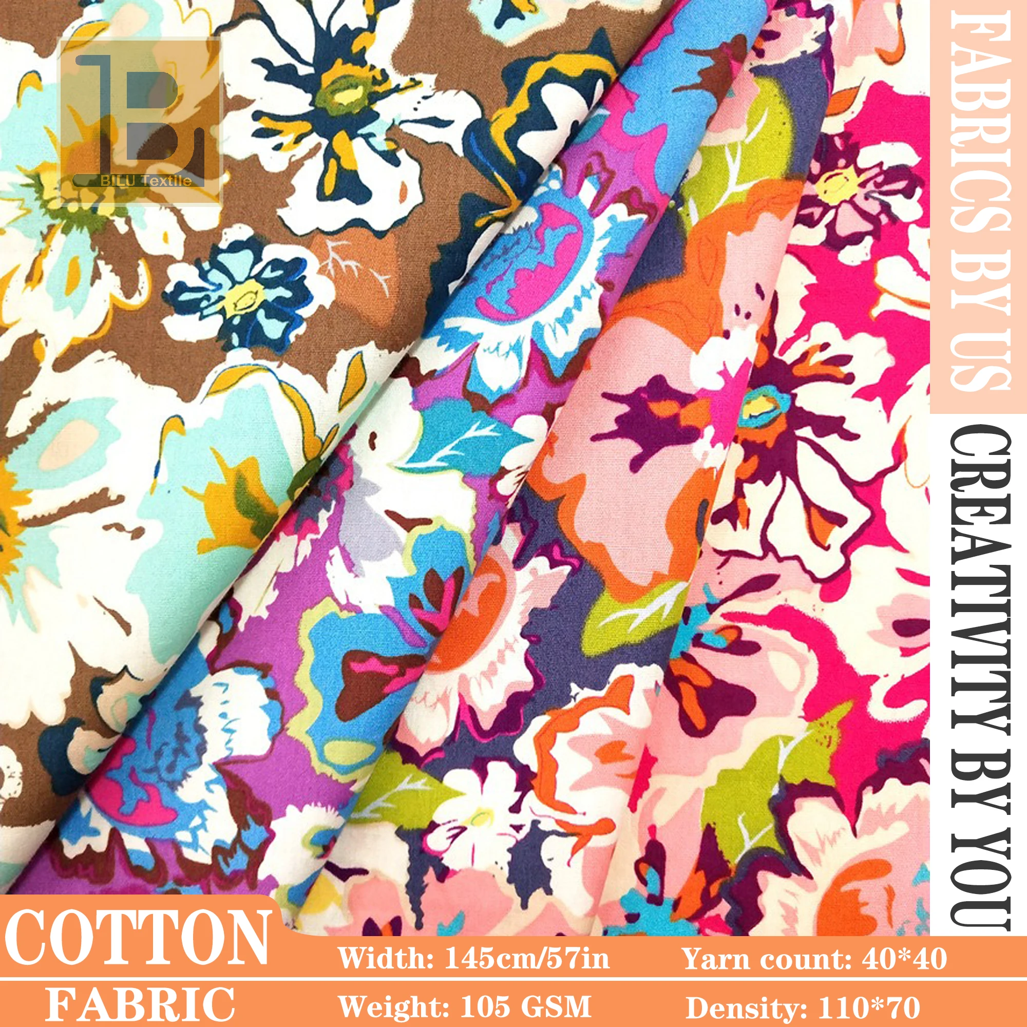 

Abstract Floral Print 40s Cotton Fabric - Premium Material for DIY Fashion & Home Decor (per meter)