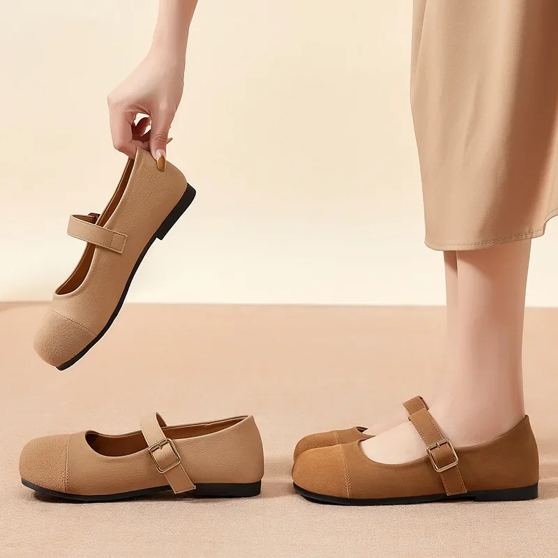 

Women's Spring New Retro Boken Shoes, Flat Shoes with Ballet Style, Lazy Fashion Leather Bean Women's Shoes