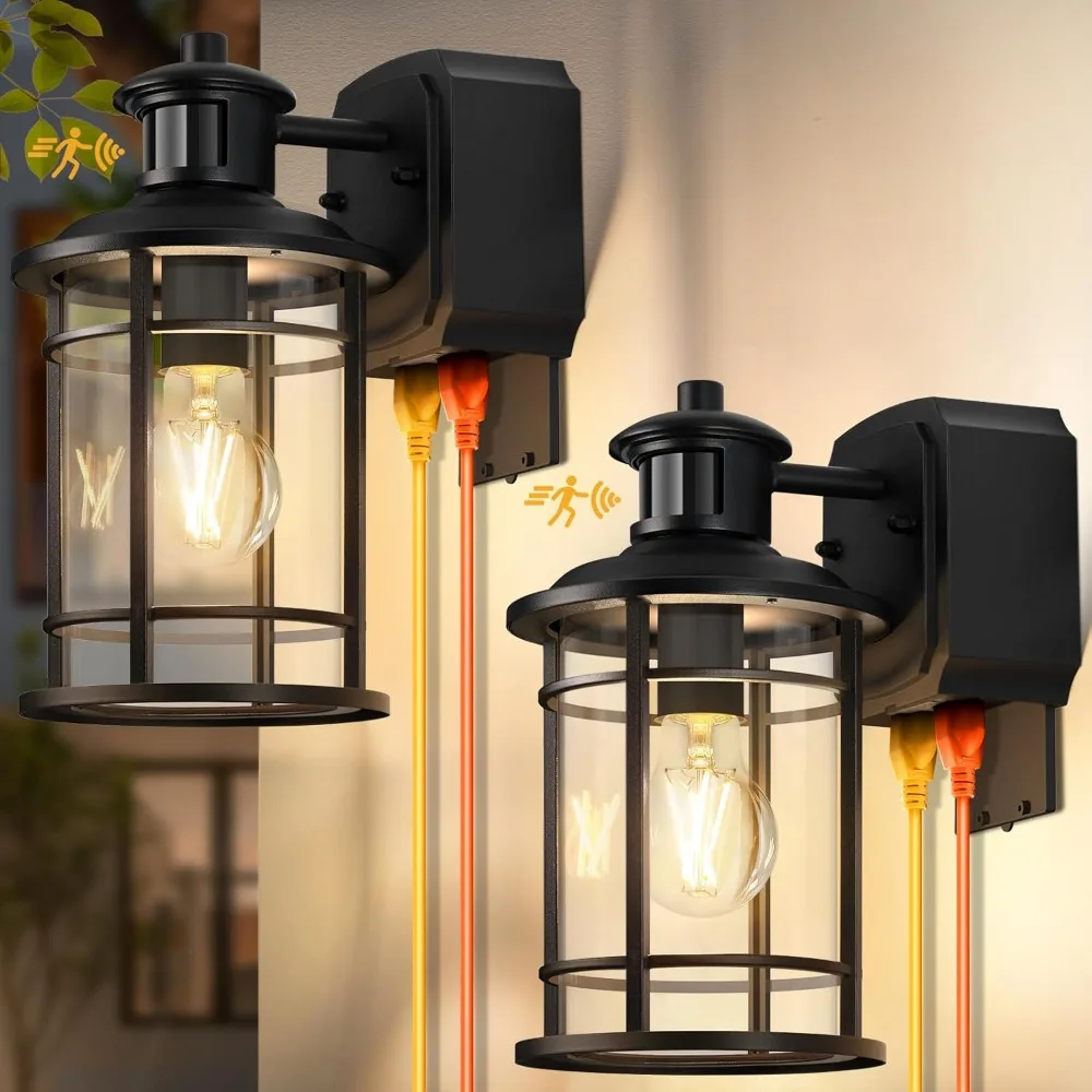 

2 Pack Dusk to Dawn Motion Sensor Outdoor Lights Waterproof Aluminum Porch Light with GFCI Outlet for Garage Front Door