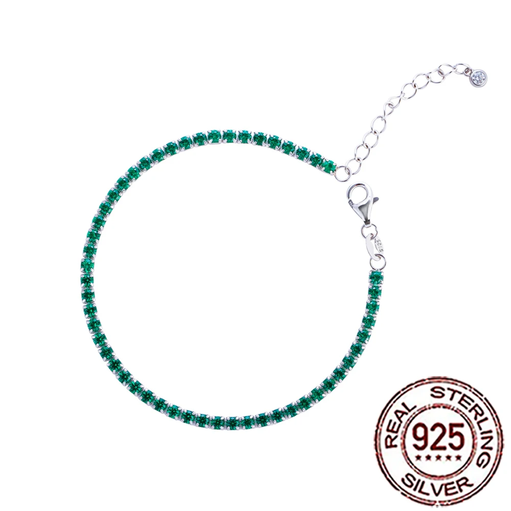 

CWWZircons Модный теннисный браслет из стерлингового серебра 925 пробы с круглыми зелеными камнями CZ, цепочка для женщин, для танцев и вечеринок, изысканные ювелирные изделия SB032