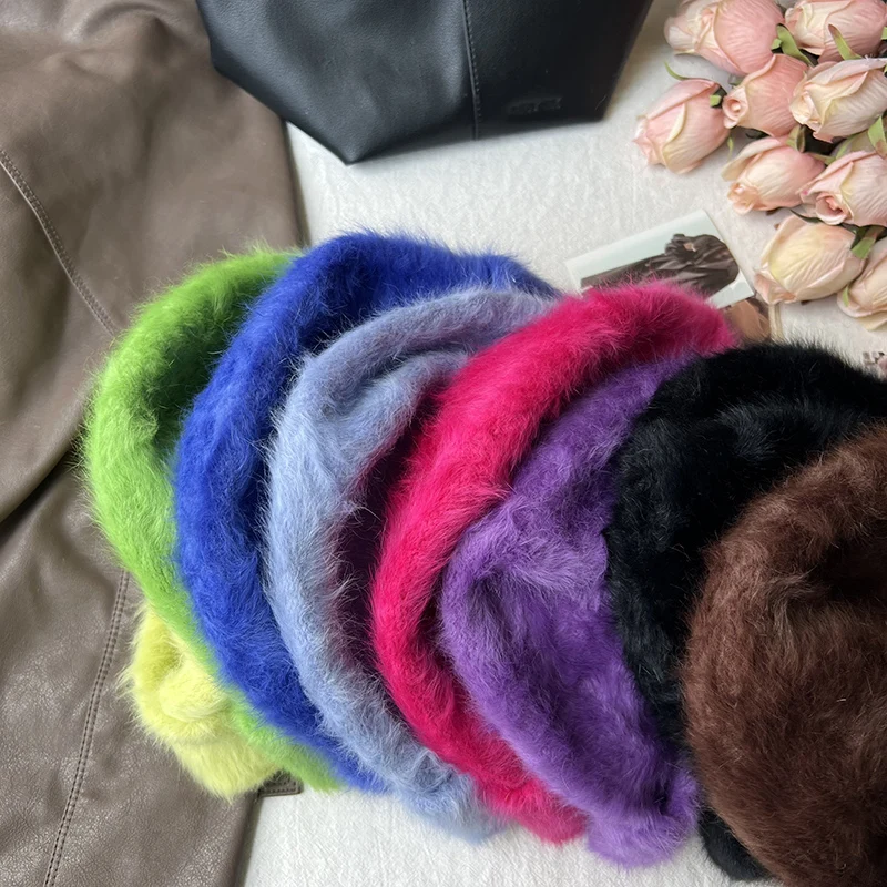 2023 neue Mode Kaninchen Fell Y2k Mützen für Frauen Weiche Warme Flauschigen Angola Winter Hut Weibliche Winddicht Motorhaube Hut Skullies Kappe – Detail 19