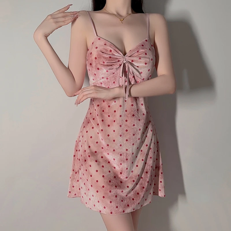 Sexy Velvet Sleepwear Set Women Deep V Bodycon Nightdress with Built-in Bra + Robe Luxury Seduction Loungewear