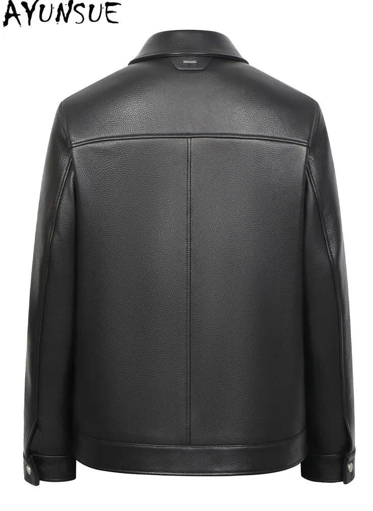 AYUNSUE High-end Real Deerskin Leather Coat Man High Quality Luxury 100% Genuine Leather Jacket Men Clothing Zipper Lapel Coats