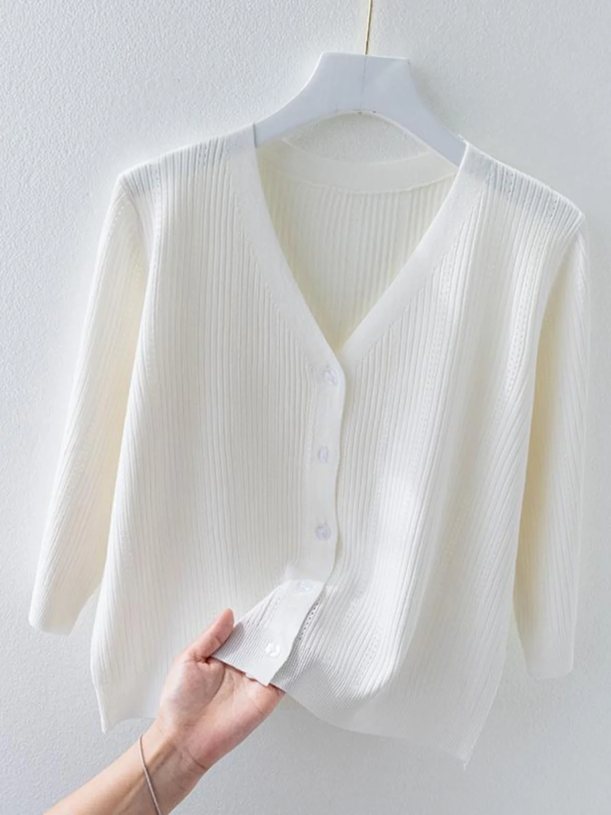 Or Sve – Cardigan ouvert tricoté en soie glacée pour femmes, haut d'été fin avec jupe à bretelles, couverture de protection solaire
