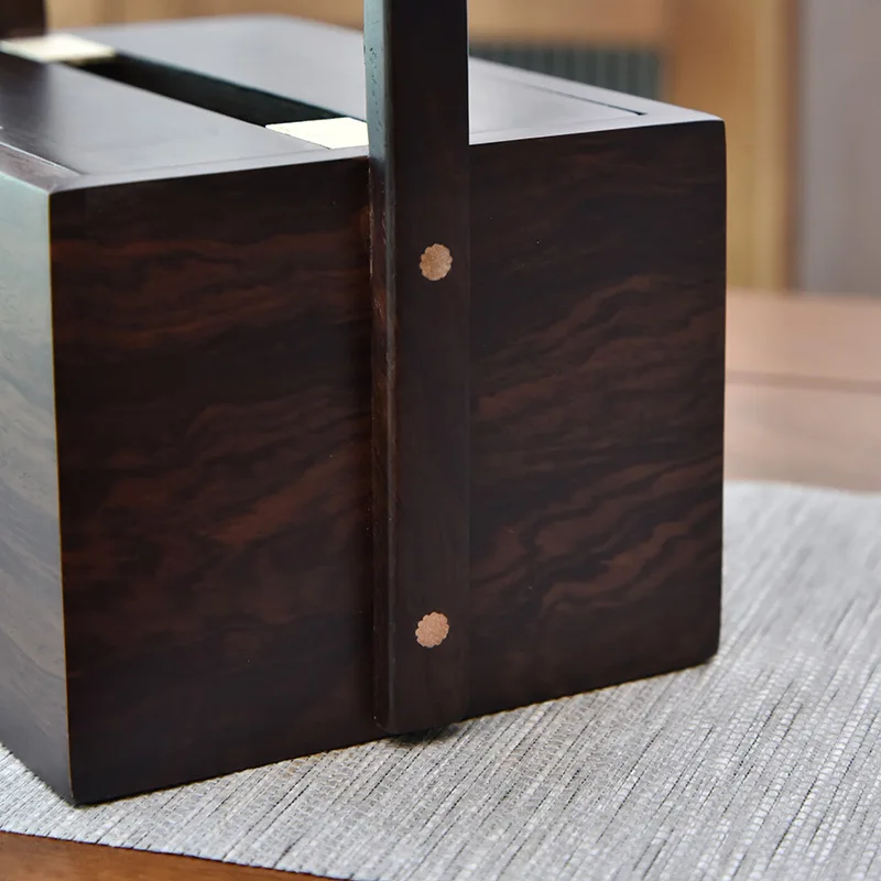 Vintage Handle Pull-Out Storage Solid Wood Tissue Box Ebony Walnut Wood Natural Log Chinese Home Living Room Decor
