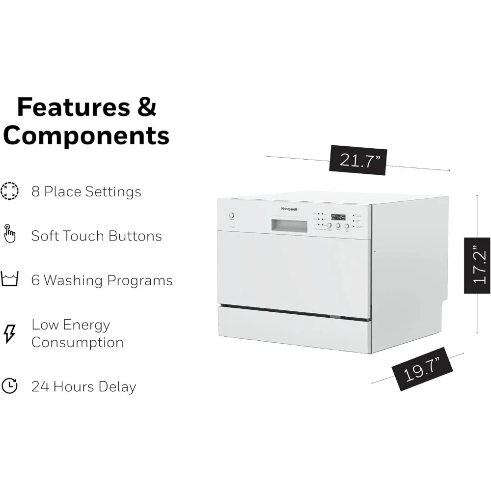 Countertop Dishwasher with 6 Place settings, 6 Washing Programs, Stainless Steel Tub, UL/Energy Star- Stainless Steel