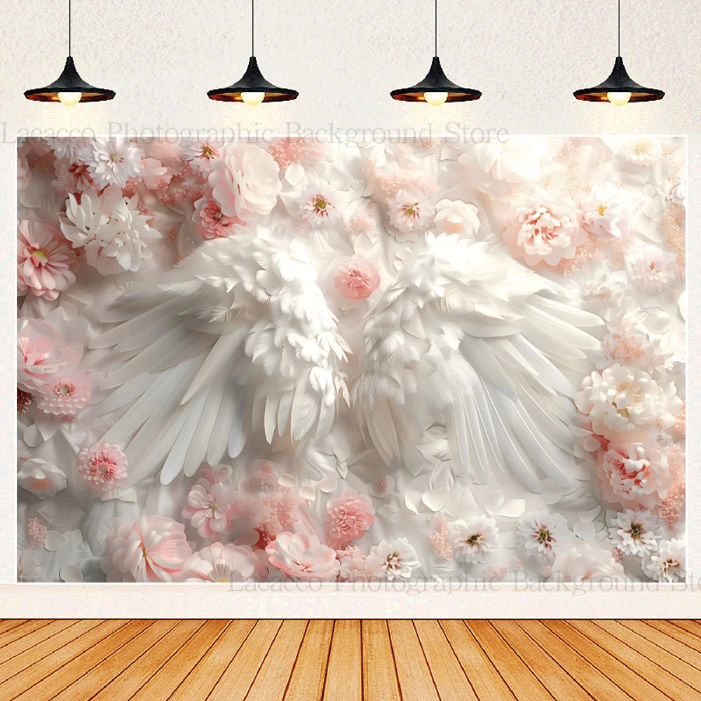 Pink Wings Baby Shower Photography Background 3D Butterfly Flower Scene Newborn Artistic Portrait Backdrop Photo Studio Props