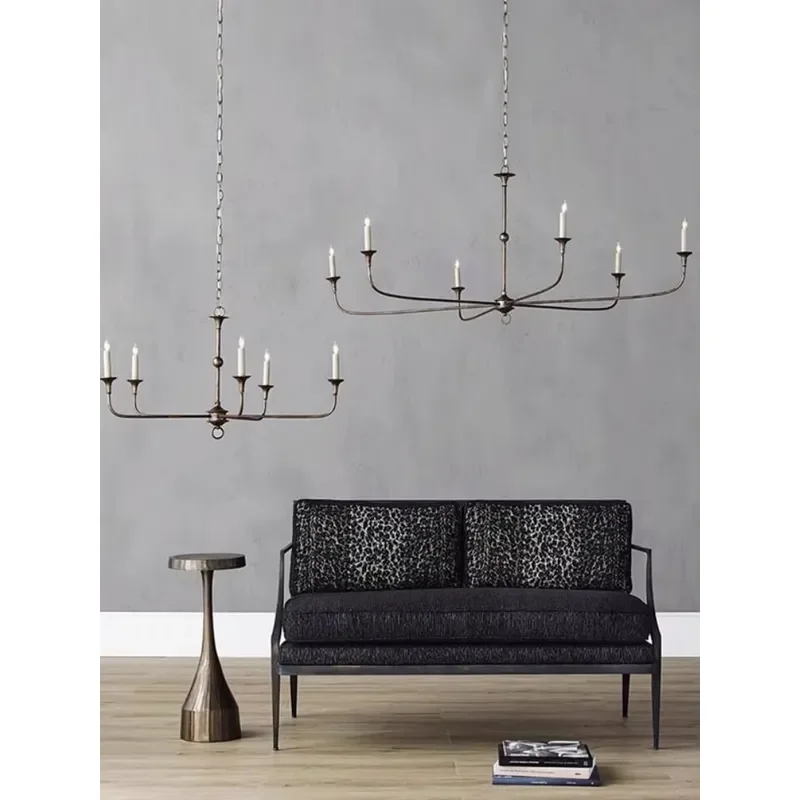 Arm Copper Chandelier Minimalist Retro Countryside American Long Pendant Candle Lamp Dining Living Room Bedroom Villa High