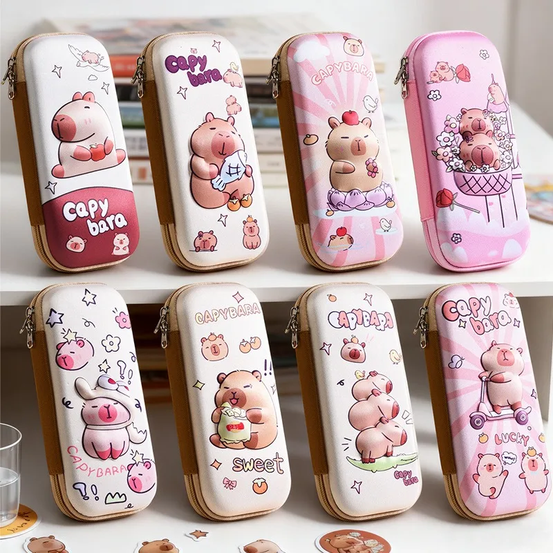 Creative Student Stationery Organizer School Supplies Gift Cartoon Large Capacity Capybara Pencil Bag Double Layered Pencil Case