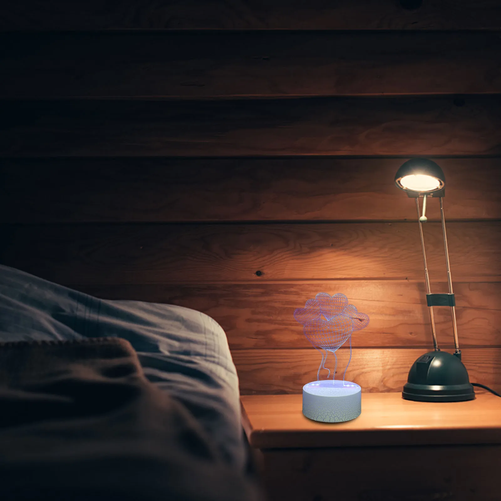 1 مجموعة القلب بالون ثلاثية الأبعاد الجدول مصباح USB متعدد الألوان تغيير ضوء الليل غرفة نوم ديكور هدية القلب مصباح هدية ثلاثية الأبعاد ضوء الليل