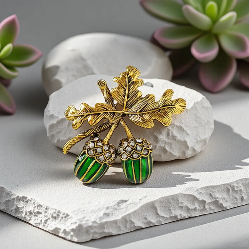 Broche de avellana verde con diseño de moda Vintage para mujer, Pin de lujo de alta gama, ramillete de diamantes de imitación, accesorios para traje, insignias de joyería