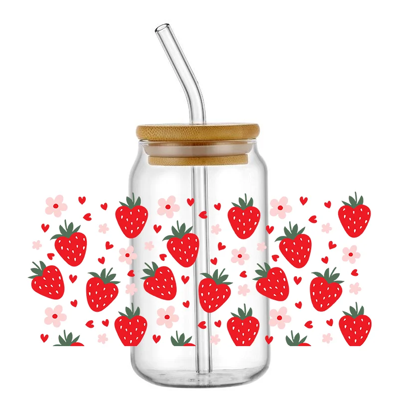 

Easy peel waterproof DIY Decals Strawberry series 3D transfers uvdtf crystal stickers 16oz uv dtf cup wraps for Libbey Glasses