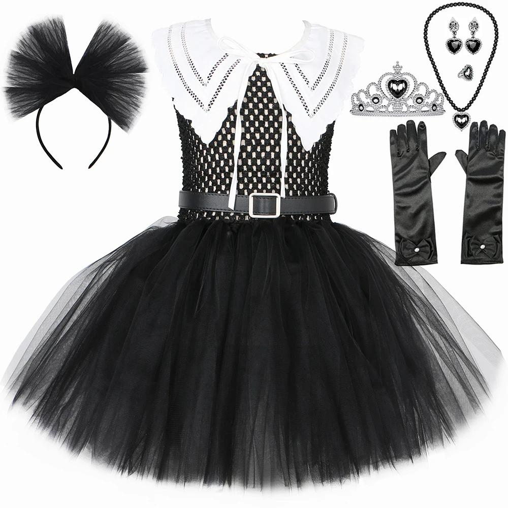 

Wednesday Costume Girls Carnival Party Dresses Black Princess Tutu Dress Addams Cosplay Halloween Costume for Kids Fancy Clothes