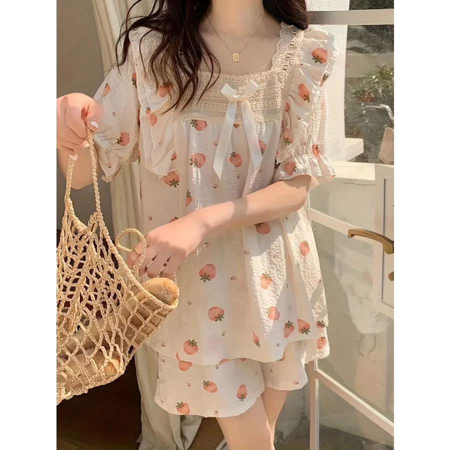 Strawberry Print Loungewear Set for Women