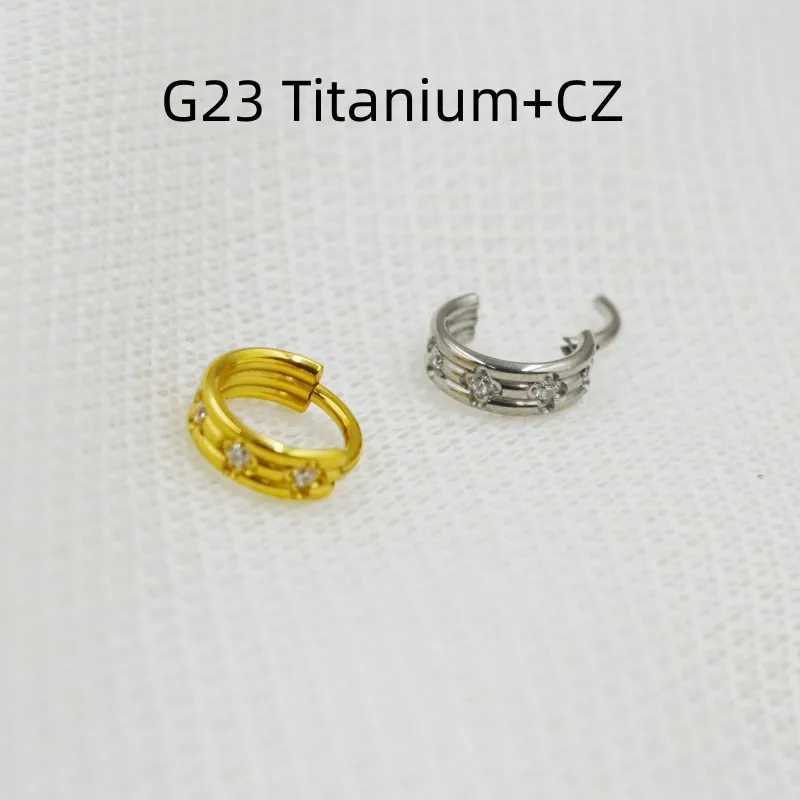 

10pcs G23 ASTM F136 Titanium CZ Ring Nose Hoop Septum Clicker Ring Earring Lip Ear Tragus Helix Cartilage 16G Body Piercing