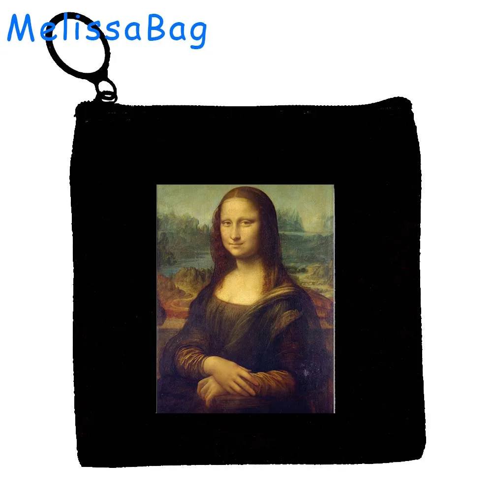 Renaissance Ink Oil Painting Art Watercolor Angel Mona Lisa Starry Night Gift Canvas Coin Purse Key Case Small Bag Zipper Pouch