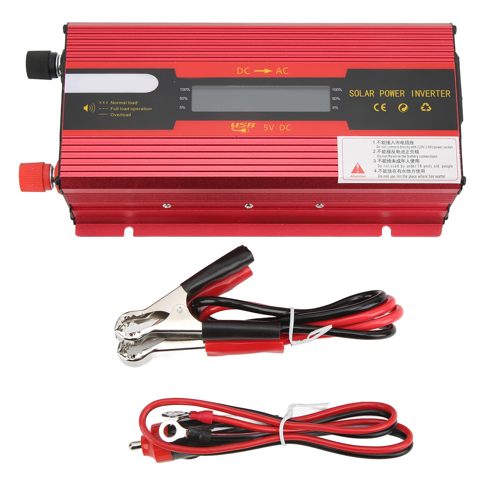 

Power Inverter Aluminium Alloy Car Inverter Modified Sine Good Heat Dissipation Red with USB Charging Port for Automobile