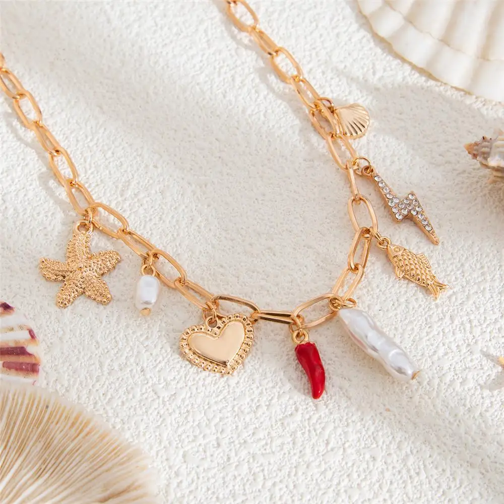 Holiday Vintage Enamel Pendant Alloy Ocean Style Chili Pepper Clavicle Chain Summer Fashion Cherry Pendant for Women