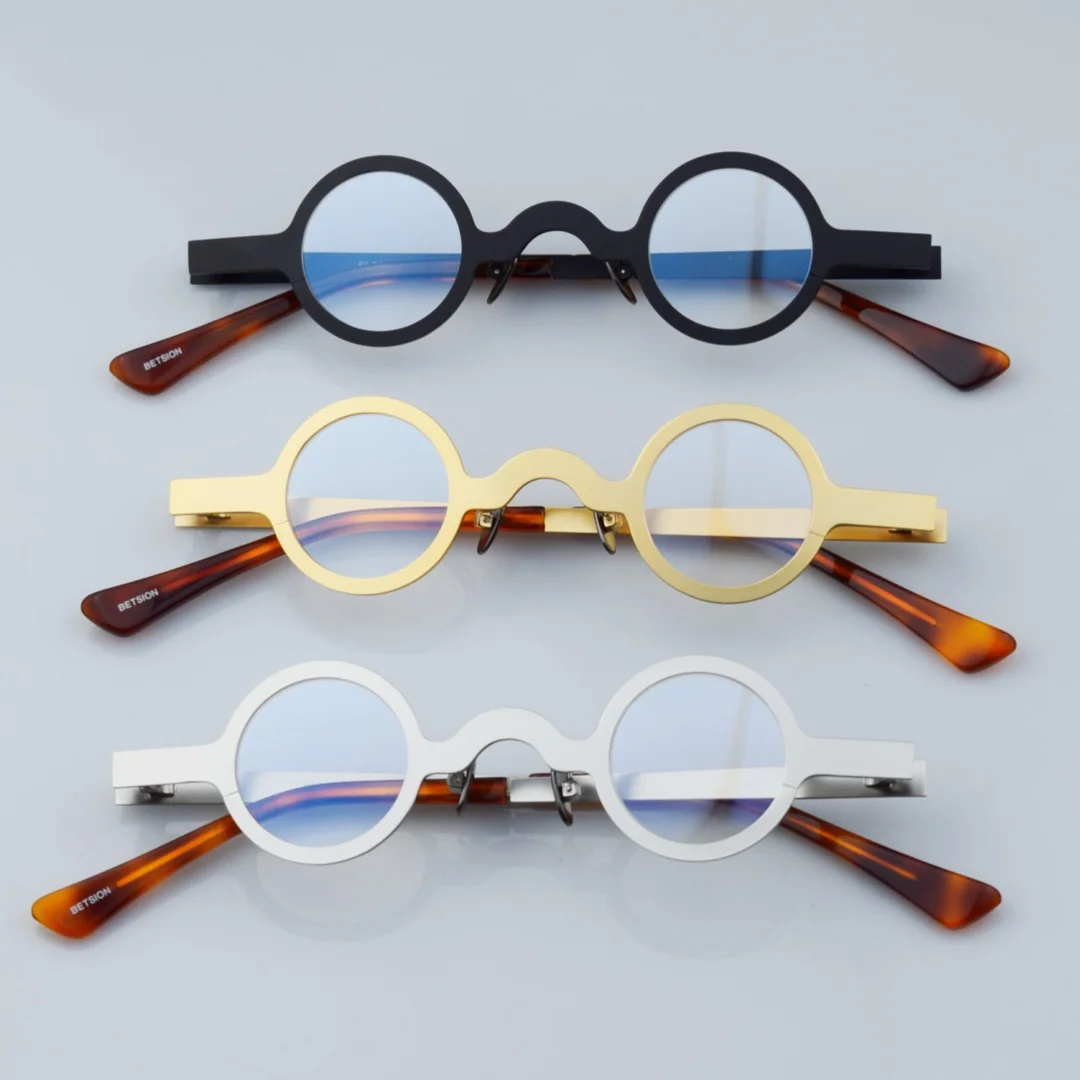 BETSION Small Round Retro Acetate +Metal Eyeglasses Frames Rx-able Reading Glasses Myopia Prescription Eyeglasses